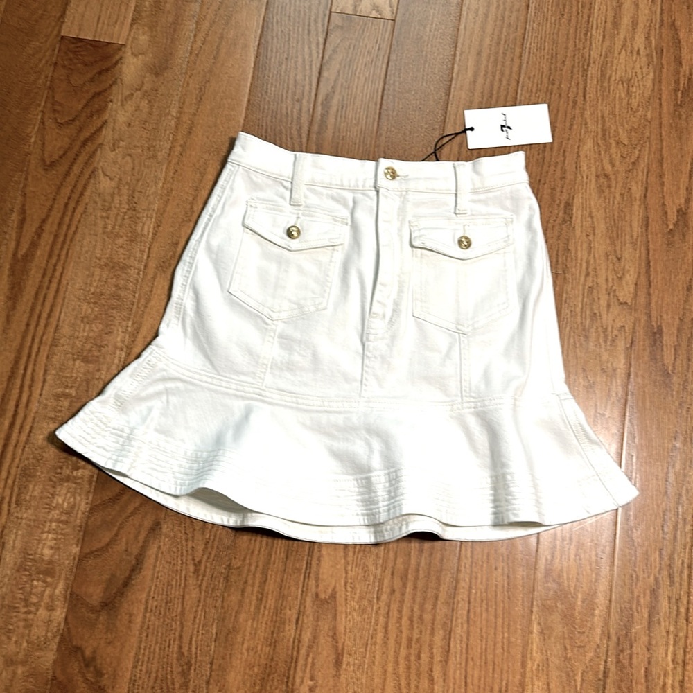 7 For All Mankind White denim skirt